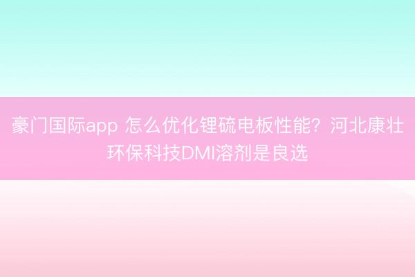 豪门国际app 怎么优化锂硫电板性能？河北康壮环保科技DMI溶剂是良选
