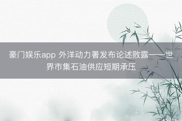 豪门娱乐app 外洋动力署发布论述败露——世界市集石油供应短期承压