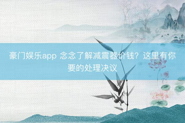 豪门娱乐app 念念了解减震器价钱？这里有你要的处理决议